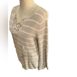 old navy  striped tan and white coastal knit flare sleeve